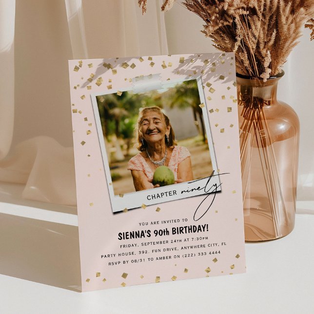 Chapter Ninety Fun Modern Photo 90th Birthday Invitation (Creator Uploaded)