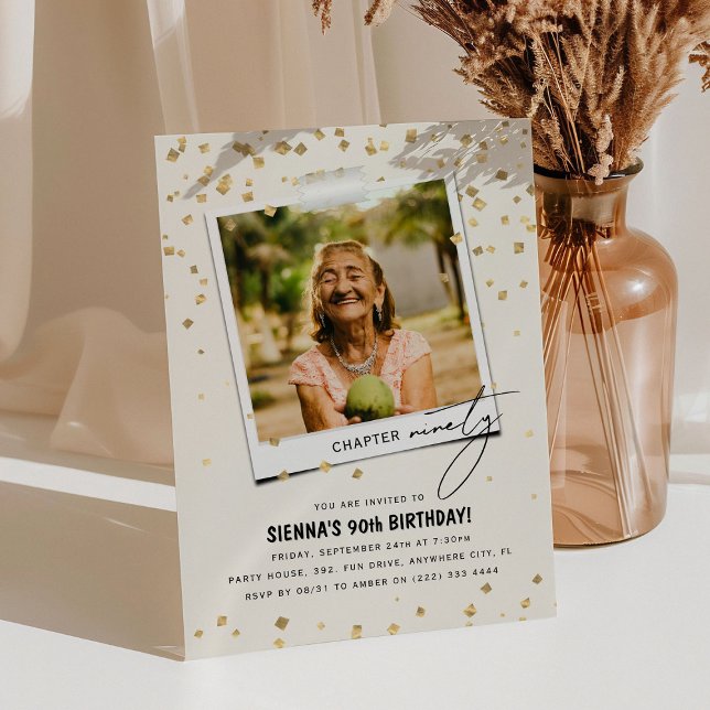 Chapter Ninety Fun Modern Photo 90th Birthday Invitation (Creator Uploaded)