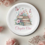 Chapter One 1st Girl Book Theme First Birthday Paper Plate<br><div class="desc">This gentle Watercolor 1st Birthday Theme with books and pink flowers and butterflies for light simple romantic party. You can find some matching items in my store or send me e-mail to: t.dyoumushkina@gmail.com, if you need other product. In my Zazzle store you can also check different king of baby shower...</div>