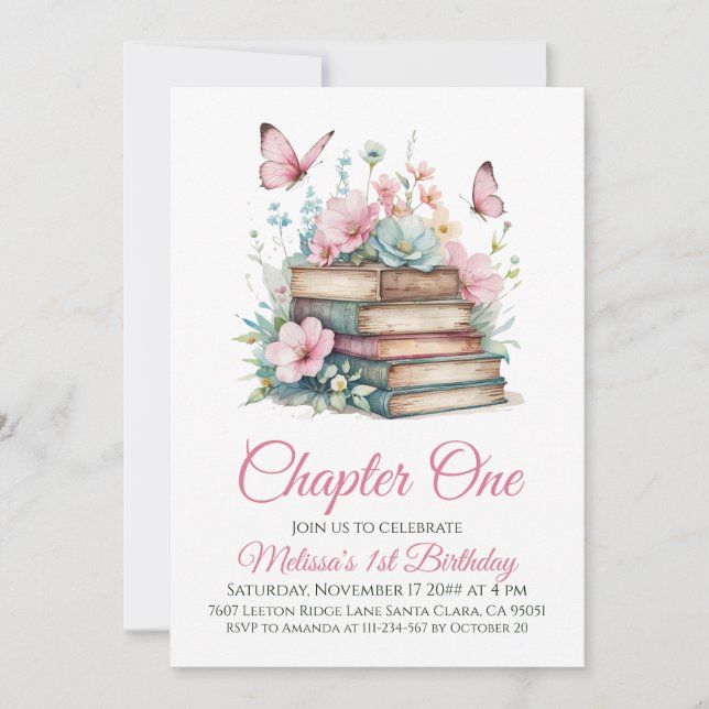 Chapter One 1st Girl Book Themed First Birthday Invitation (Front)