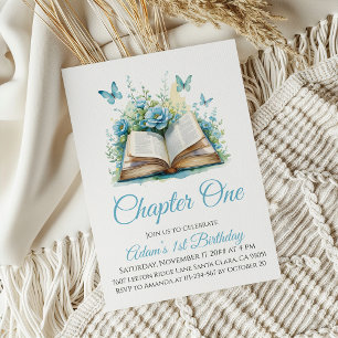 Chapter One Blue Book Boy 1st Birthday Invitation