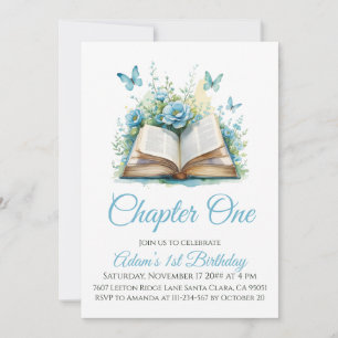 Chapter One Blue Book Boy 1st Birthday Invitation