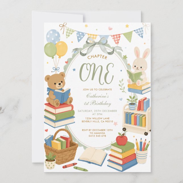 Chapter One Book Theme First Birthday Invitation (Front)