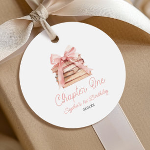 Chapter One Pink Bow Books 1st Birthday Party Favour Tags