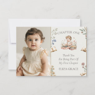 Chapter One Storybook First Birthday Girl Photo Thank You Card