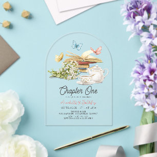 Chapter One Tea Butterfly Storybook 1st Birthday Acrylic Invitations