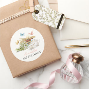 Chapter One Tea Butterfly Storybook 1st Birthday Classic Round Sticker