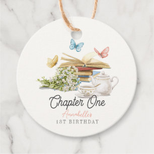 Chapter One Tea Butterfly Storybook 1st Birthday Favour Tags