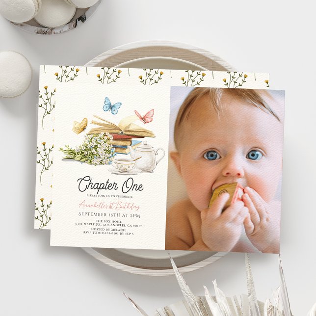 Chapter One Tea Storybook 1st Birthday Photo Invitation (Creator Uploaded)