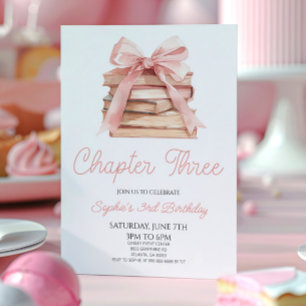 Chapter Three Bow Storybook 3rd Birthday Party Invitation