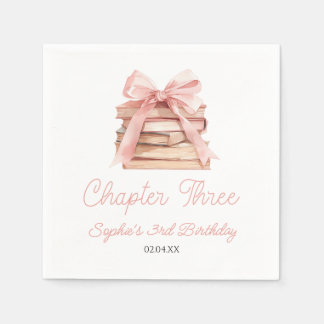 Chapter Three Pink Bow Books 3rd Birthday Party Napkin