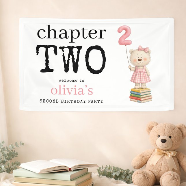 Chapter Two Bear Books Girl Welcome 2nd Birthday Banner (Creator Uploaded)