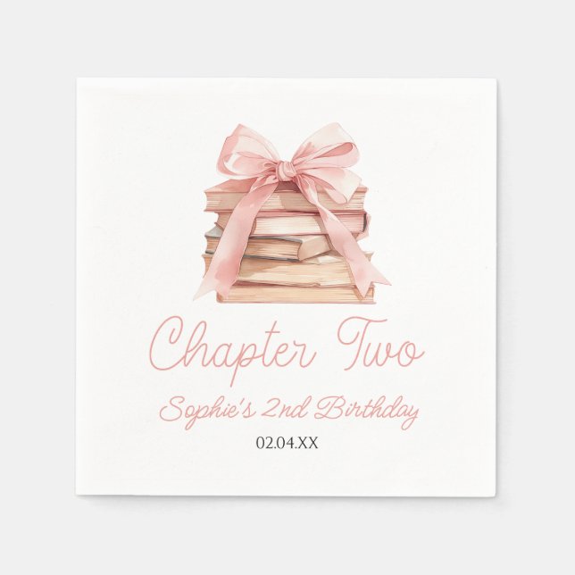 Chapter Two Pink Bow Books 2nd Birthday Party Napkin (Front)