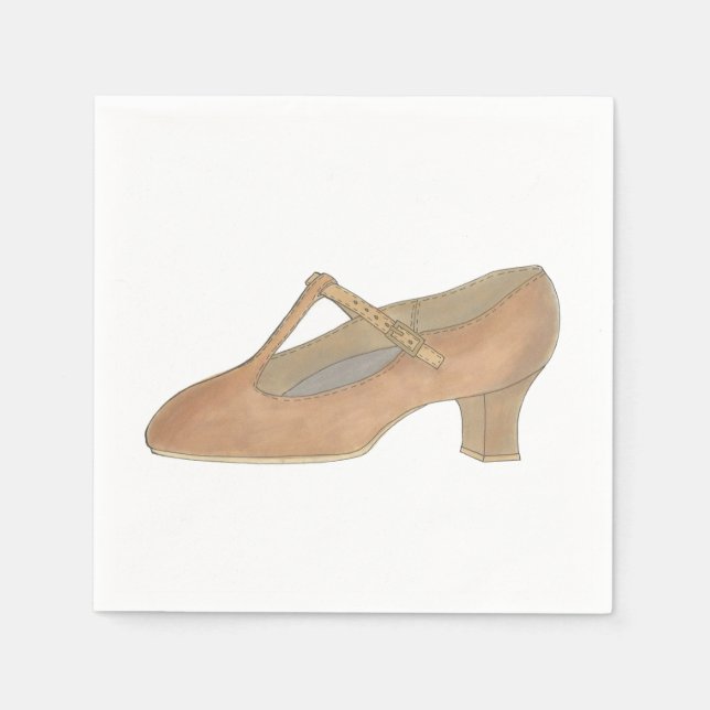 Character Tan T-Strap Dance Shoe Birthday Party Napkin (Front)