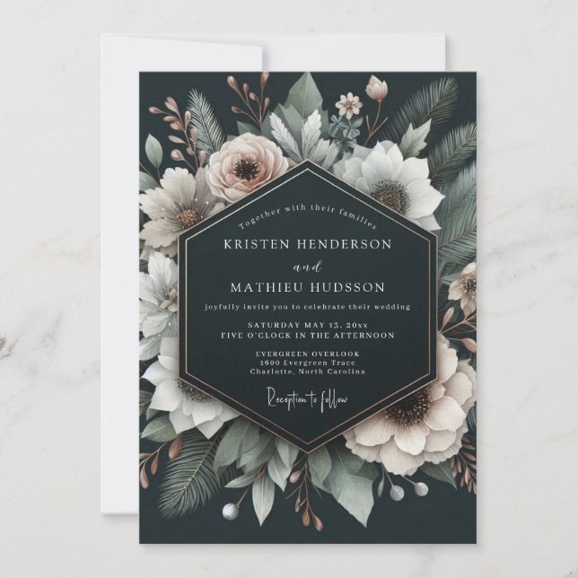 Charcoal Alabaster Flora Wedding Invitation (Front)
