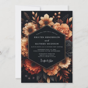 Charcoal Amber Bloom Wedding Invitation