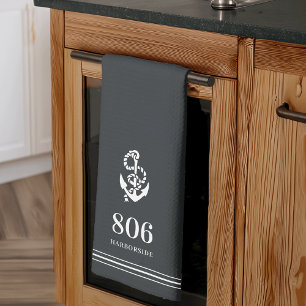 Charcoal    Anchor House Number & Street Name Tea Towel