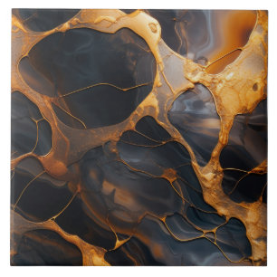 Charcoal and Amber Marble Relief Effect Tile
