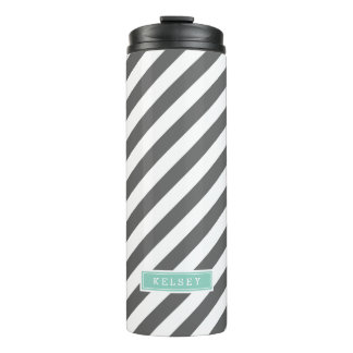 Charcoal and Aqua Preppy Stripes Monogram Thermal Tumbler