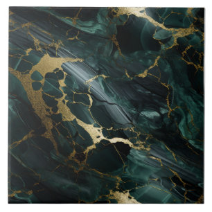 Charcoal and Aquamarine Marble Effect with Gold Tile