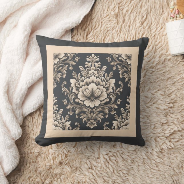 Charcoal and beige floral cushion (Blanket)