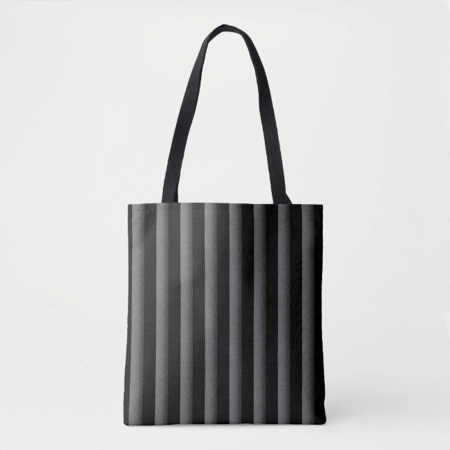 Charcoal And Black Vertical Stripe Tote Bag (Front)