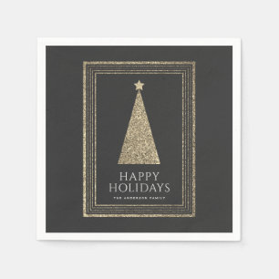 Charcoal and Copper Gold Glitter Christmas Tree Napkin