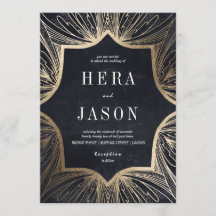 Charcoal and Faux gold Art Nouveau invite,