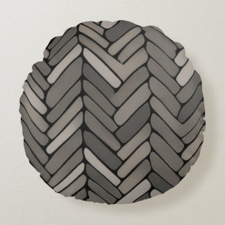 Charcoal and Grey Herringbone Elegant Geometric  Round Cushion