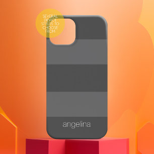 Charcoal and Grey Modern Striped Pattern Name iPhone 15 Case