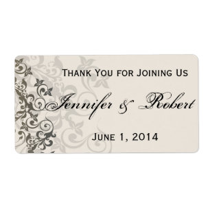 Charcoal and Ivory Filigree Water Bottle Label