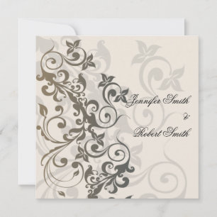 Charcoal and Ivory Filigree Wedding Invitation