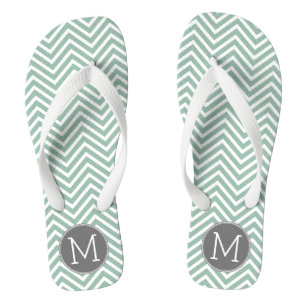 Charcoal and Mint Green Chevrons Custom Monogram Jandals