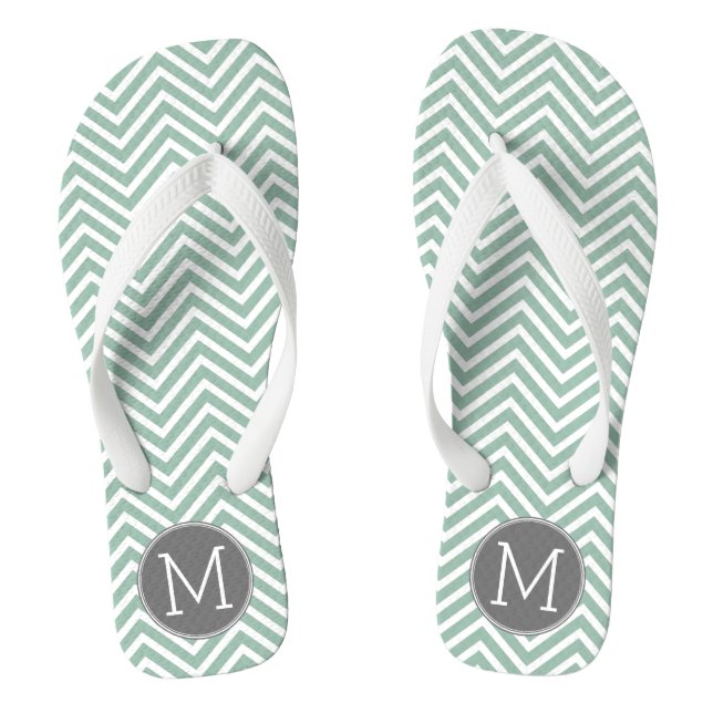 Charcoal and Mint Green Chevrons Custom Monogram Jandals (Footbed)