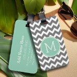 Charcoal and Mint Green Chevrons Custom Monogram Luggage Tag<br><div class="desc">Add your monograms to this trendy and graphic pattern with popular colours.</div>