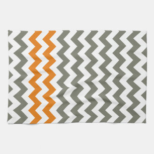 Charcoal and Orange Chevron Stripes Tea Towel