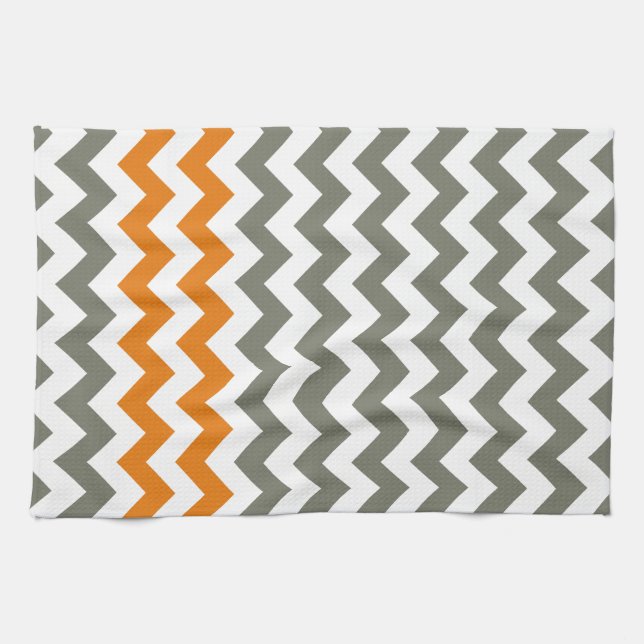 Charcoal and Orange Chevron Stripes Tea Towel (Horizontal)