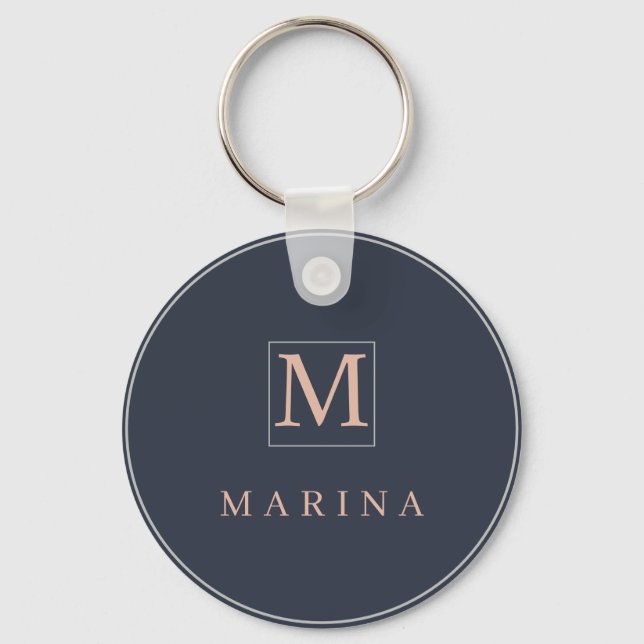 Charcoal and pink personalised initial name key ring (Front)
