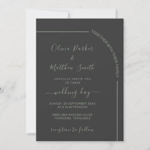 Charcoal and Sage Green Elegant Minimalist Wedding Invitation