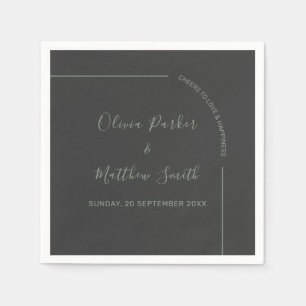Charcoal and Sage Green Elegant Minimalist Wedding Napkin