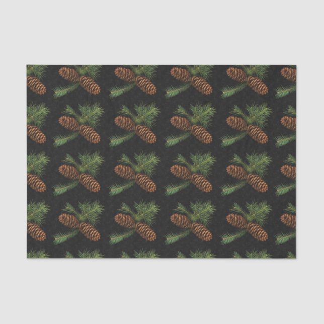 Charcoal and Watercolor Pine Cones Tissue Paper (Front)