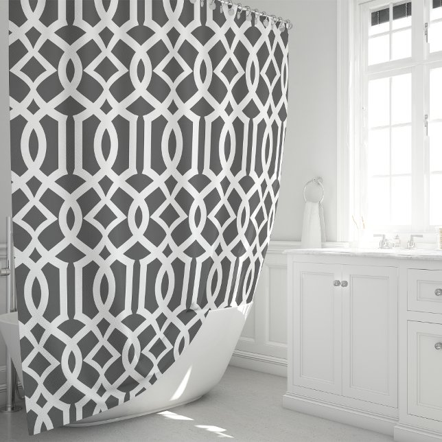 Charcoal and White Moroccan Trellis Pattern Shower Curtain (Creator Uploaded)