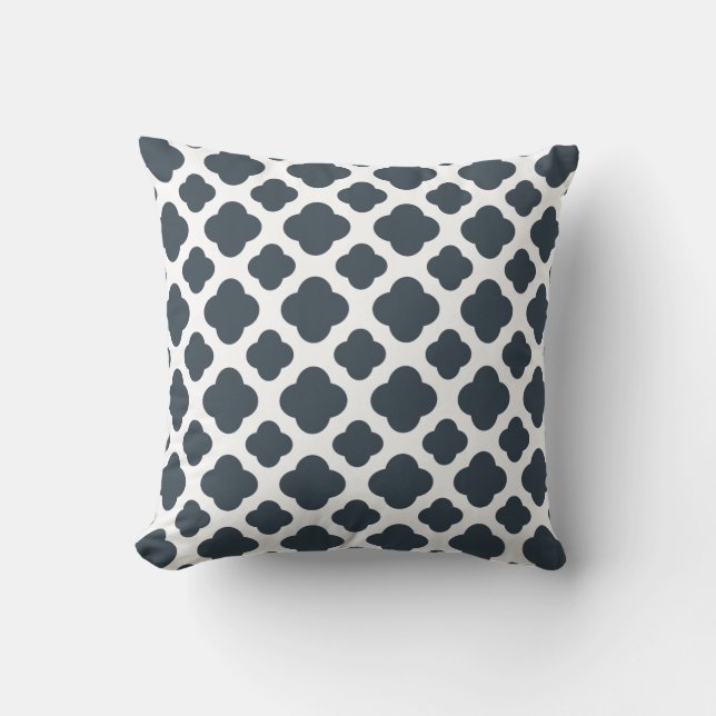 Charcoal and White Quatrefoil Pattern Cushion (Front)