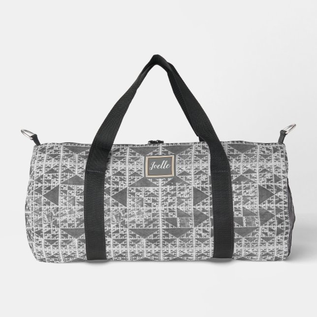Charcoal and White Triangle Distress Duffle Bag (Front)