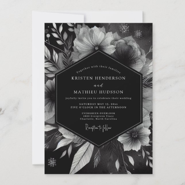 Charcoal Anemone Nocturne Wedding Invitation (Front)