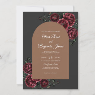 Charcoal Antique Copper Dahlia Wedding Invitation