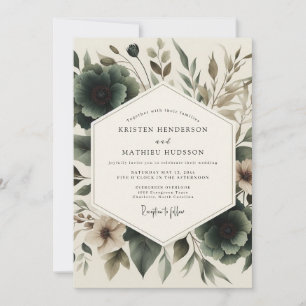 Charcoal Artistic Botanical Wedding Invitation