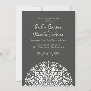 Charcoal Ash Smooky Abstract Mandala Wedding Invitation