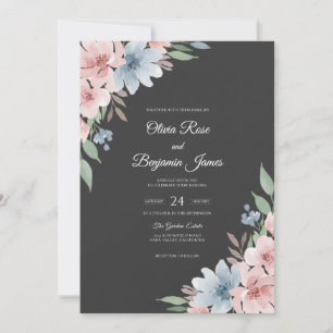 Charcoal Azure Leaf Wedding Invitation