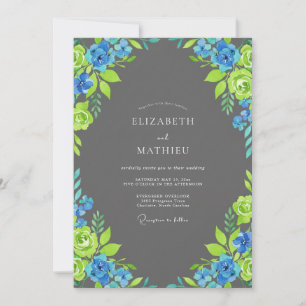 Charcoal Azure Lime Petal Wedding Invitation